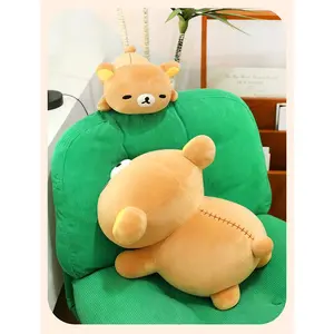 Chubby Rilakkuma Plush Toy Lying Down Pose Pillow Bear Cute Companion Comfort Doll Soft Sofa Cushion Room Decoration Gift