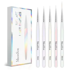 MelodySusie 5Pcs Nail Art Liner Brushes Professional Gel Polish Painting Art Design Pen Set for Thin Long Lines, Tiny Details, Fine Drawing, Delicate Coloring Sizes 5/7/9/11/20mm