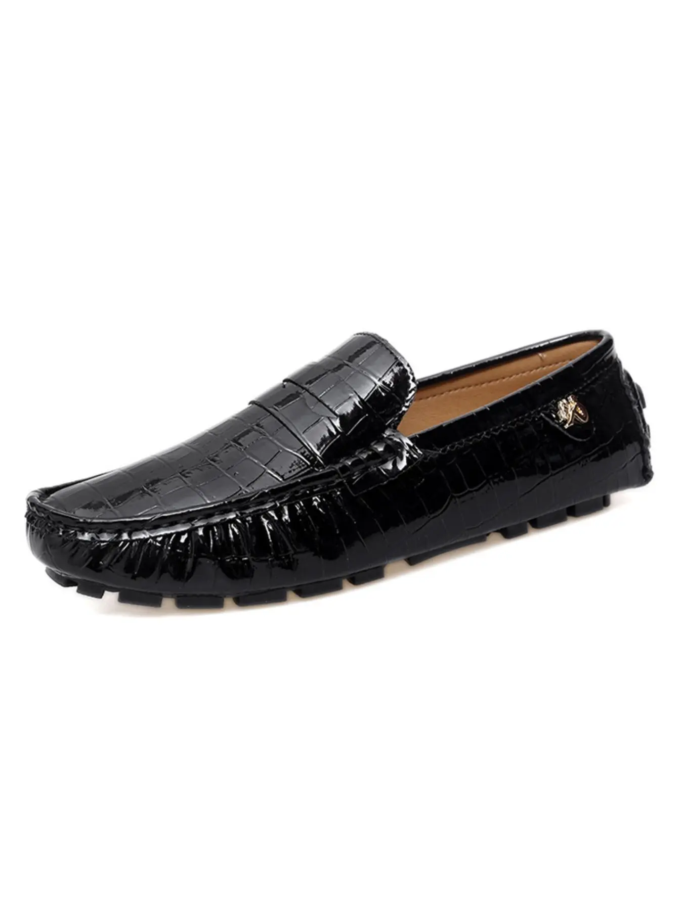Men's Crocodile Embossed Slip-on Shoes, Round Toe Loafers, PU Leather Loafers, Casual Comfortable Flat Shoes for Daily Wear, Fashionable Shoes for Men, Boy