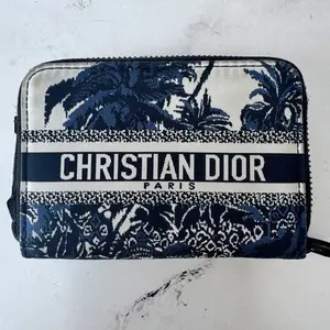 Pre-owned Dior FINAL SALE Small Leather Goods CHRISTIAN Compact Zip Toile De Jouy Wallet