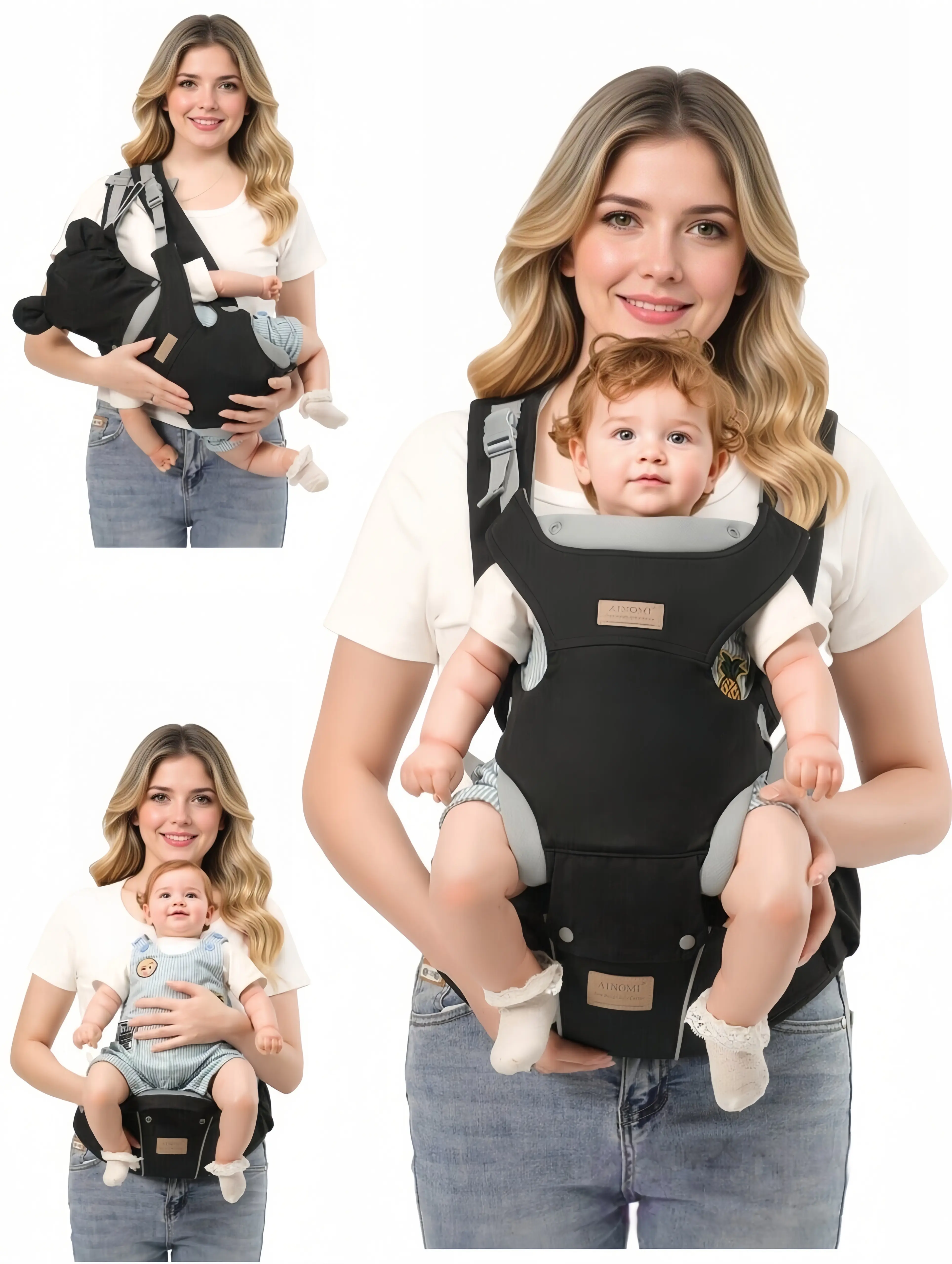 Ainomi Ergonomic Baby Carrier - Baby Travel Gear with Enhanced Lumbar Support, Lightweight Sling, Easy On/Off Adjustable Shoulder Harness, Fits Newborns to 7-44 lbs Infants