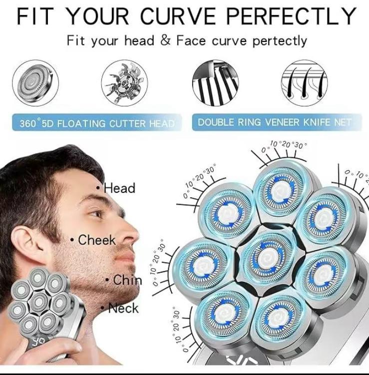 8-Head 6-in-1 Electric Shaver with Washable Multifunctional Heads, Smart Digital Display, and Long-Lasting Battery Performance