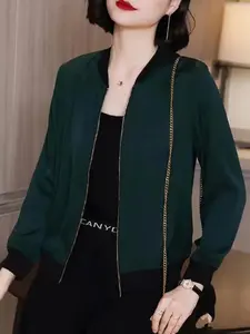 Women's Houndstooth Baseball Jacket, Casual Long Sleeve Fitted Outerwear, Summer Thin Korean Style Coat, Trendy Air Conditioning Cardigan