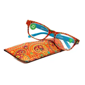 Persia, (Premium) Reading Glasses High End Readers +1.25..+3 Magnifying Eyeglass, Square Optical Frame (Orange Teal) Paisley NY Fifth Avenue Lightweight Unisex