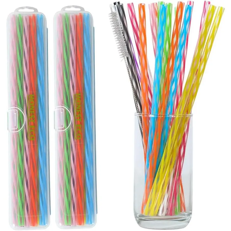 Reusable Stirrer Straws, Straw Cleaner Brush, Short Assorted color Plastic Straws fit for Milk & Juice & Coffee & Smoothies & Cocktail &  Straws Kit (36Count-9.5in)