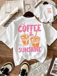 Women's Iced Coffee and Sunshine Shirt, Casual Loose-Fitting Short Sleeve T-Shirt, All Seasons Coffee Lover Apparel
