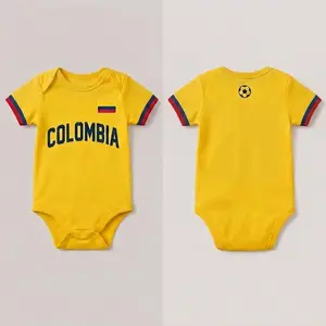 [Custom Name&Number Note Pls] - Colombia Baby Bodysuit – Yellow Short Sleeve Infant Soccer Fan Outfit