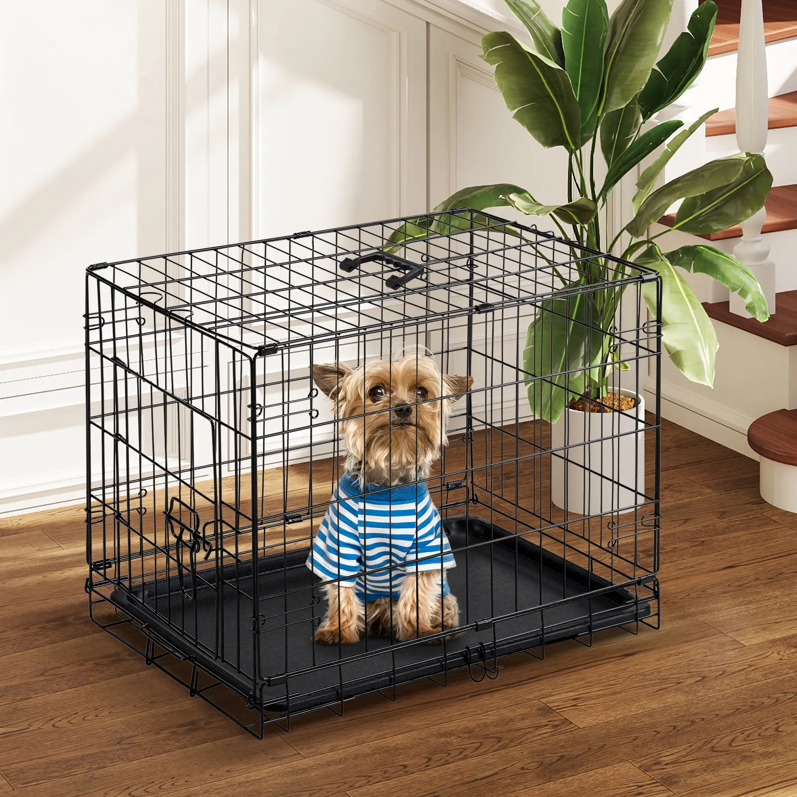 24/30 Inch Single Door Dog Cage - Durable Metal Pet Kennel for Small & Medium Dogs | Secure Lock, Collapsible Design, Removable Tray & Portable for Easy Cleaning & Travel