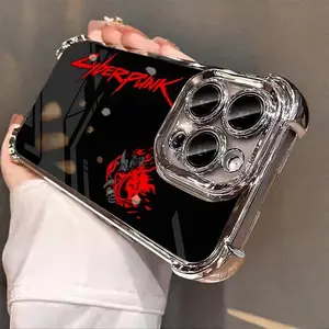 Cyberpunk Flame Logo Pattern Anti Drop Shell for iPhone 16|15|14|13|12|11 Pro Max Plus Electroplated Shockproof Soft Case Made in USA Supplier Warranty