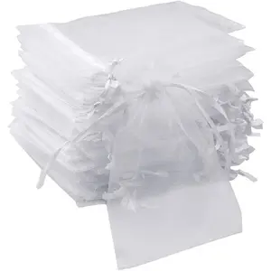 50 count Organza Bags-Mix Color 3.54''x4.33''(9x11cm) Satin Drawstring Organza Pouch Wedding Party Favor  Bag  Watch Bags (White)
