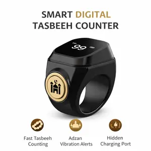Muslim Islamic Smart Tasbeeh Counter Ring, One-Click Counting + Prayer Reminder + Kaaba Guidance, Waterproof Design, 33/99 Dua