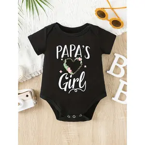 PAPA'S Girl Newborn Baby Clothes Casual Style Knitted Polyester Letter Printed Formal Version Comfortable Short Sleeves Soft 100% Cotton Expandable Shoulders Tagless Design