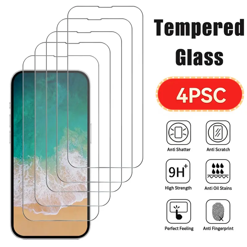 4pcs Tempered Glass Screen Protectors for iPhone 17Air,17,16Pro Max,16,15,14Pro,14Plus,14,13,12,11Pro Max - Mobile Phone Accessory, For Iphone 11Pro