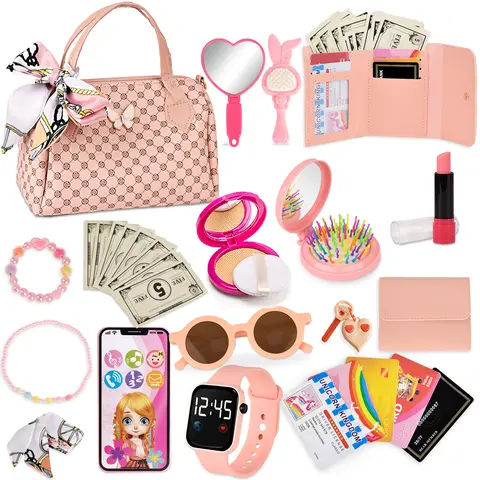 Princess Pretend Play Playset for Girls - BPA-Free Stylish Fake Cosmetics Kit with Handbag, Phone, Wallet, Roleplay Accessories, Kids Toys for 3+ Years, Perfect Gift for Young Girls That Encourages Imaginative Play,familyfun