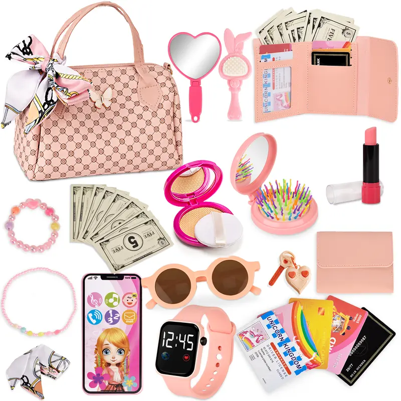 Princess Pretend Play Playset for Girls - BPA-Free Stylish Fake Cosmetics Kit with Handbag, Phone, Wallet, Roleplay Accessories, Kids Toys for 3+ Years, Perfect Gift for Young Girls That Encourages Imaginative Play,familyfun