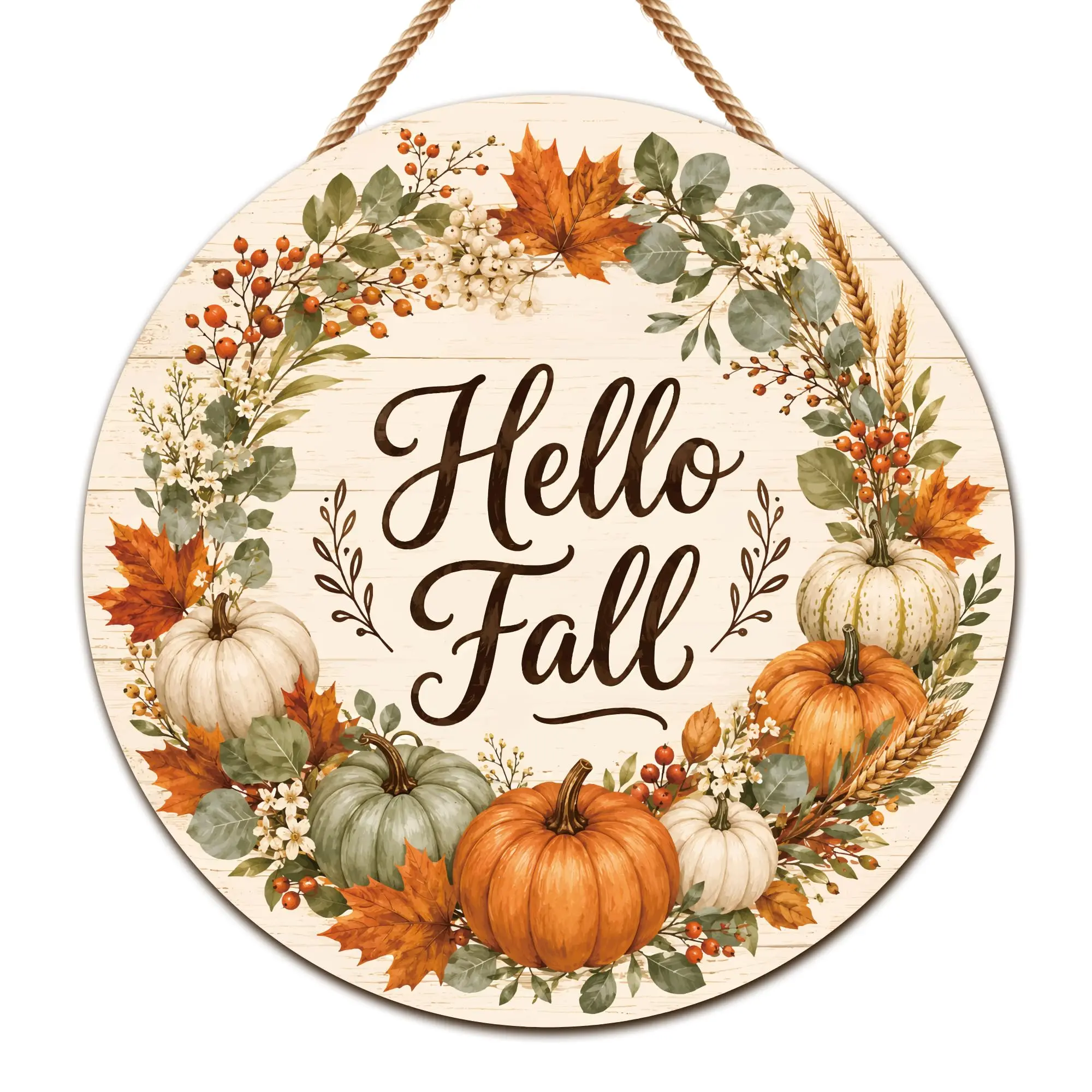 Fall Decorations for Home - Hello Fall Wreaths for Front Door | Rustic Round Metal Wreaths Hanging Sign for Thanksgiving Decorations - Fall Garland Porch Decor for Door Wall Room Kitchen