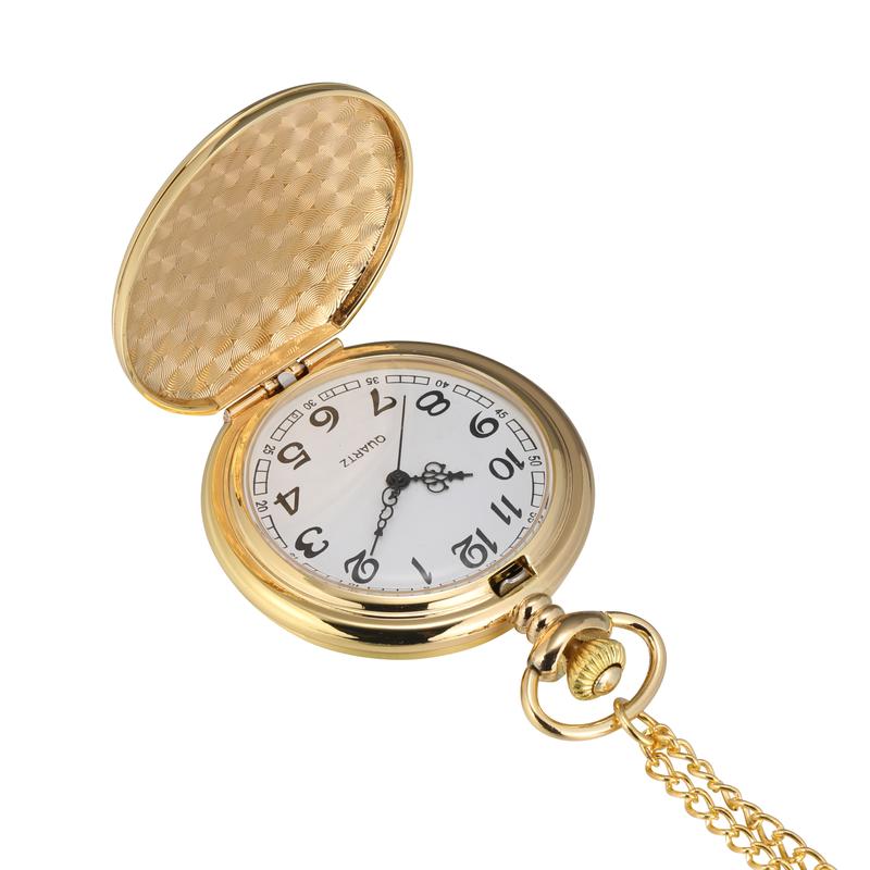 Smooth Vintage Pocket Watch with Chain, Gold