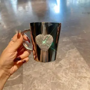 Creative Rhinestone Heart Cup, High Aesthetic Stainless Steel Coffee Mug, Portable Office Home Use, 304 Stainless Steel, Cold Hot Drink
