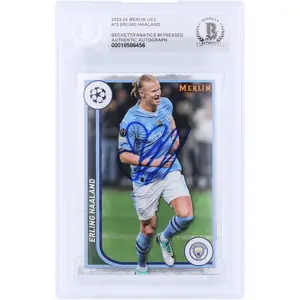 Erling Haaland Manchester City Autographed 2023-24 Topps Merlin UEFA #73 Beckett Fanatics Witnessed Authenticated Card - Fanatics Authentic Certified
