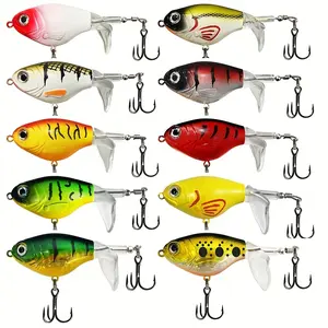 10Pcs Top Water Fishing Lures with Floating Rotating Tail Fishing Lure for Bass Treble Hooks in Saltwater Freshwater Lures Kit