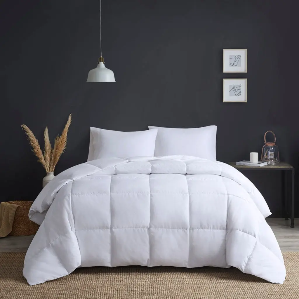 Twin/Twin Extra Large True North 360 Stand Oversized Size Goose Feather & Down Bed Set with Goose Down Duvet, 68x96x1.5in, Heavy Warmth, Box Quilting, Self Piping, White, Machine Washable, Microfibre, Quilted Oversized Duvets