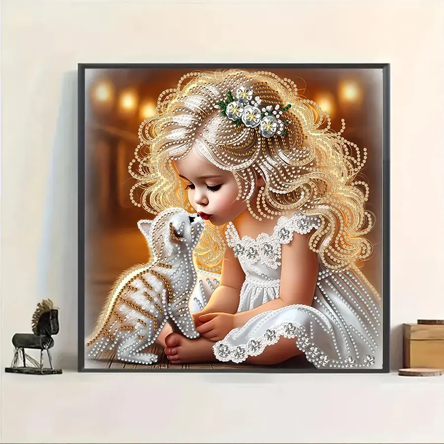 Cute Little Girl Diamond Painting Kit, DIY 5D Art Set with Irregular & Round Diamonds, Home Decor for Beginners, No Frame Required