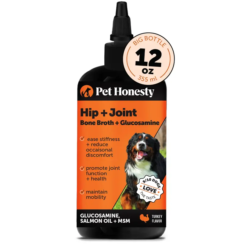 Pet Honesty Hip and Joint Liquid Supplement with Glucosamine, Chondroitin and Wild Alaskan Salmon Oil, Mobility Support for Dogs - Turkey 12oz