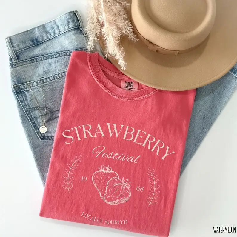 Comfort Colors Strawberry Vintage Shirt, Strawberry Festival Cottagecore T-Shirt, Strawberry Tee, Summer Fruit Strawberry Tee