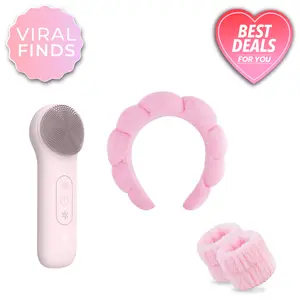 RIKI Radiant & Bubble Headband Bundles - Glow Up, Hair Up - Ultimate Skincare Duo with Dual-Sided Silicone Cleansing Device & Stylish Bubble Headband for Prepping Skin & Securing Style
