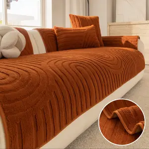 Plush Sofa Slipcover Cushion, Warm Anti-Slip Dustproof Cat Scratch Resistant, Winter Reusable, L-Shaped Couch for 1-4 People
