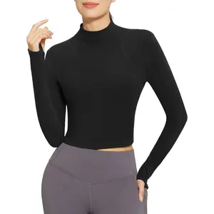 baleaf Women's Turtleneck Thermal Shirts Long Sleeve Crop Top Wrokout Tops with Thumbholes Yoga