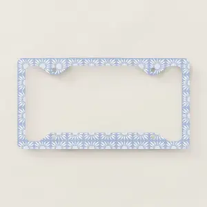 Sunflowers Blue White Tile Pattern License Plate Frame