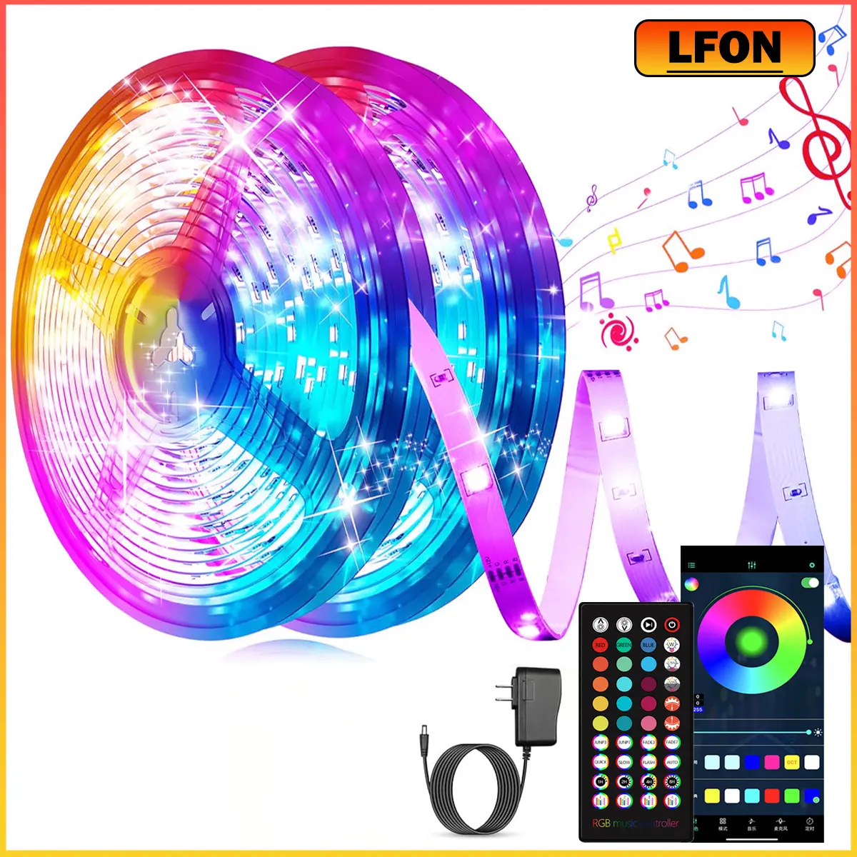 Led Lights for Bedroom 33ft Led Strip Lights with Remote RGB Color Changing Music Sync  Smart App Control ，Ultra Long RGB Color Changing LED Light Strips Kit with 44 Keys Ir Remote Led Lights for Bedroom, Kitchen, Home Decoration