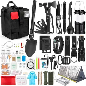 Survival Kit, 250Pcs Survival Gear First Aid Kit with System Compatible Bag and Emergency Tent, Emergency Kit for Earthquake, Outdoor Adventure, Hiking, Hunting, Gifts for Men Women