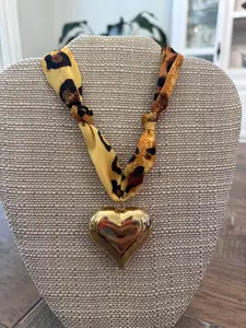 Cheetah Puff Heart Scarf Necklace