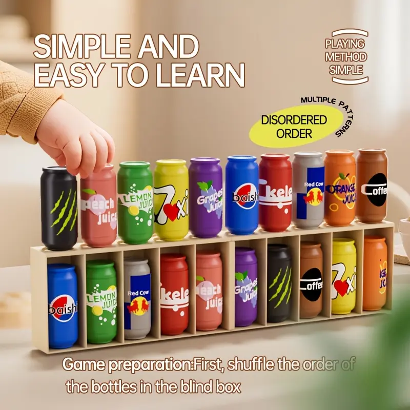 Beverage Can Matching Board Game, Fun Family Interactive Game, Tabletop Game, Drinking Board Games, Board Games For Family Night, Includes 10/20 Beverage Cans, Storage Box, Stickers, Educational, Develops Focus and Memory, Suitable for Children and Adults