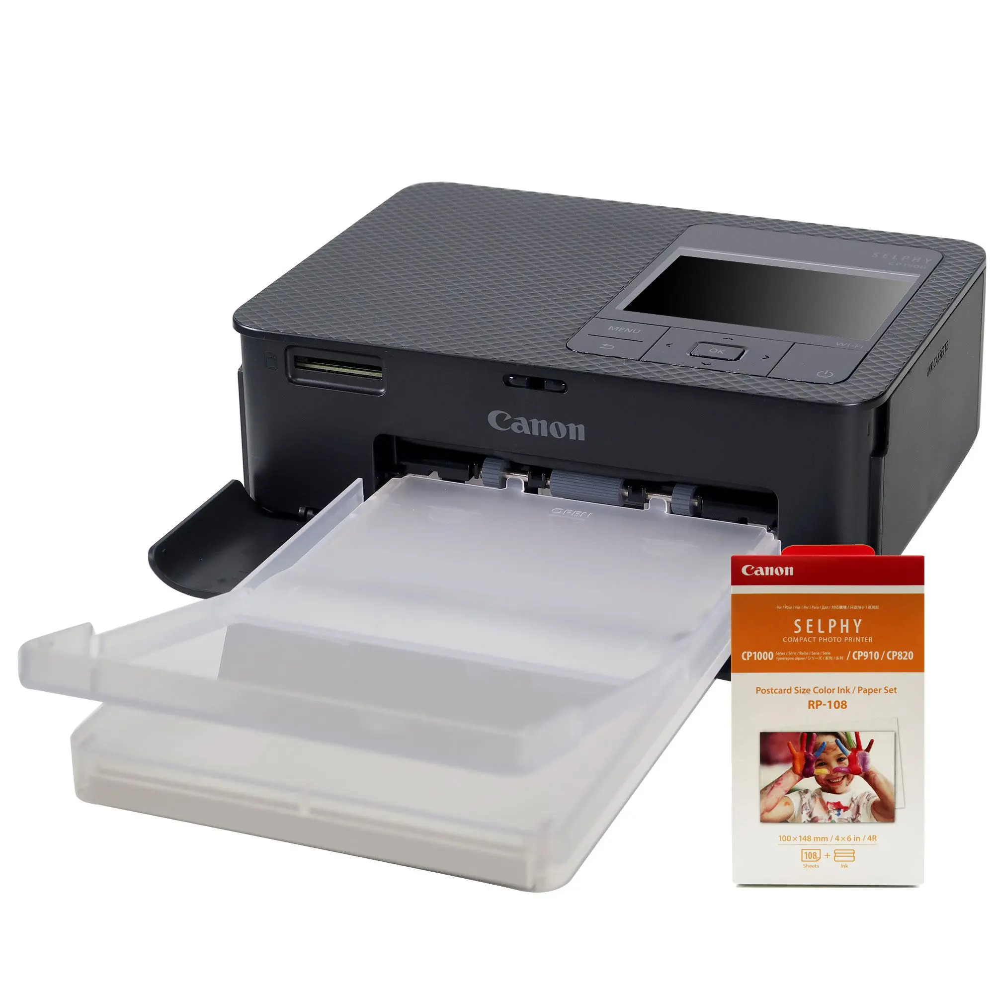 Canon SELPHY CP1500 Compact Photo Printer (Black) + Canon RP-108 High-Capacity Color Ink and Paper Set for SELPHY CP1000 CP1200 CP1300 CP910 CP820 Printers