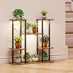 Plant Stand With Grow Light Indoor Corner Tiered Metal Plant Organizer 4 Tier 10 Pot plants shelf for Window Garden Balcony Living Room
