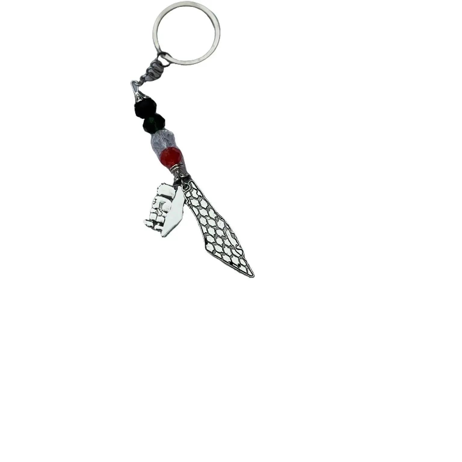 Metal Palestine map Keychain with handala and Palestine flag colored beads