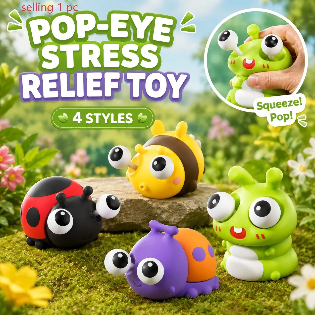 Pop-Eye Squeeze Stress Relief Toy — Featuring soft, adorable animal and insect designs. Simply squeeze to make the eyes pop out! A fun novelty toy perfect for stress relief, relaxation, casual entertainment, desk decoration, and holiday gifting.