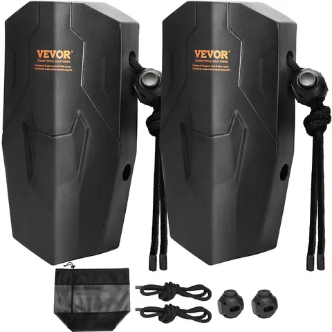 VEVOR 2 Pieces Pontoon Boat Fenders, 8.6"x16" Marine EVA Fenders for Inflatable Boats & Canoes, High-Tensile Strength, Corrosion Resistance, 5.25ft Rope Reach, Polyester Mesh Storage Bag, Cord Locks, No Inflation Required, Class A/1/Part 2, Black
