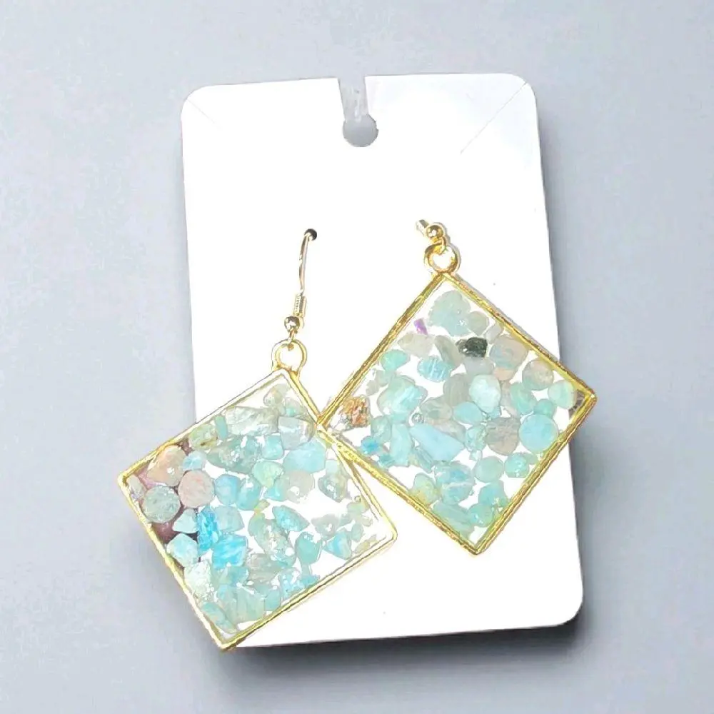Floating Crystal Rocks Necklace and Earrings Real Crystals Handmade with Crystal in Resin Heart-Shaped Pendant