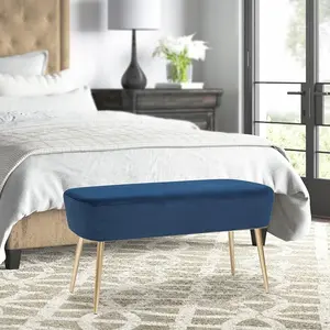 Joveco 35" Length Velvet Bedroom Bench, End Bed Ottoman Bench with Golden Metal Legs, Dressing Chair for Entryway Living Room (Navy Blue)