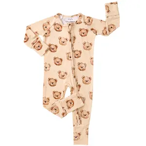 Bamboo Ultra-Stretchy Baby Boy Girl Zip-Up Pajamas Clothes 5% Spandex for All-Day Comfort | Scratch-Free Sleeves & Adjustable Feet Romper Pjs | Cute Prints Sleepwear