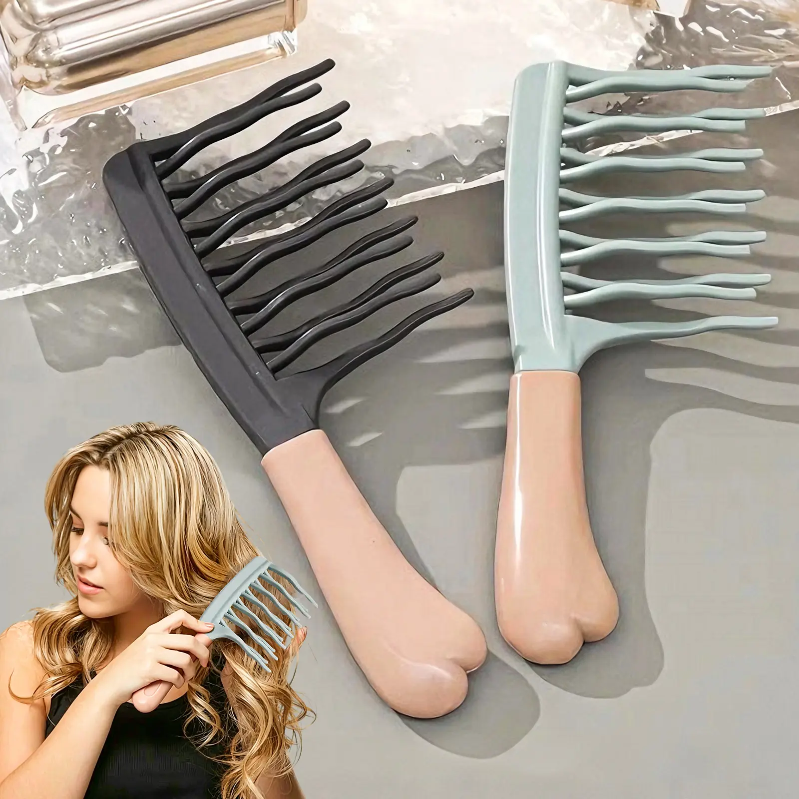 1pc Double-Wide-Tooth Curling Comb, Ideal for Long Curls & Voluminous Styles, Curly Hair Management &Home Massage, Elegant Hair Care