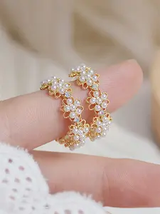 1 Pair Pretty Cubic Zirconia & Faux Pearl Hoop Earrings Fashion Earrings For Women For Wedding Anniversary Engagement Party Jewelry Valentine's Day Gift