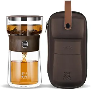 ZENS Modern Borosilicate Glass Tea infuser with One Touch for Loose Leaf Tea Insulated Mug Portable Tea Kit for Office Travel Ideal Gift for Tea Lovers Wooden Idea teavanagirl Coffee Strainer Coffee Filter Teacup