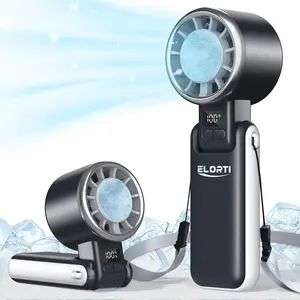 ELORTI Portable Fan, Handheld Fan with Turbo & Ice Cooling, 5-Speed 4000mAh Rechargeable, 3-in-1 Foldable Travel Hand Held Fan, Lightweight Compact & Quiet, with USB Fast Charging for Beach Vacation, Outdoor, Camping, Office，Ideal Gifts for Women & Men