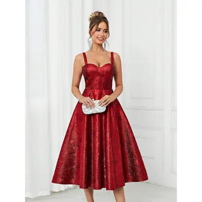 shein red evening dress SHEIN Raffina Elegant Red Christmas Party Dress, Off Shoulder Beaded Long  Gown With Detachable Train Dm for order
