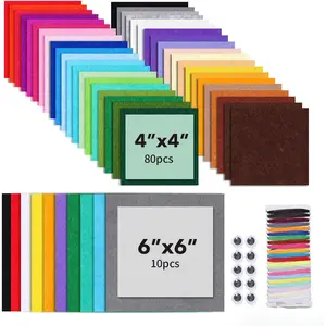 90 count Felt Fabric Sheets Craft Kit - 4"x 4" + 6"x 6" Assorted Colors - 1mm Thick Square Nonwoven Felt Fabric for Crafts DIY